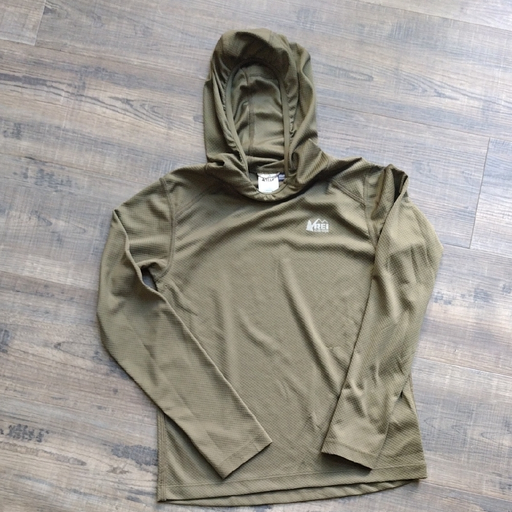 REI Green Hooded Sweatshirt Lightweight Performance